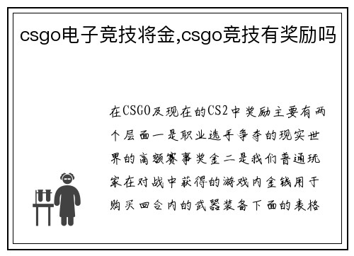csgo电子竞技将金,csgo竞技有奖励吗