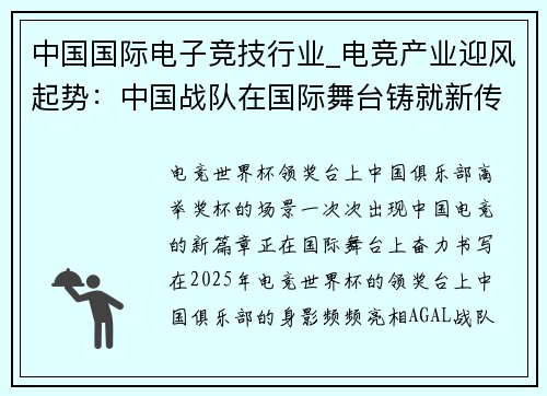 中国国际电子竞技行业_电竞产业迎风起势：中国战队在国际舞台铸就新传奇